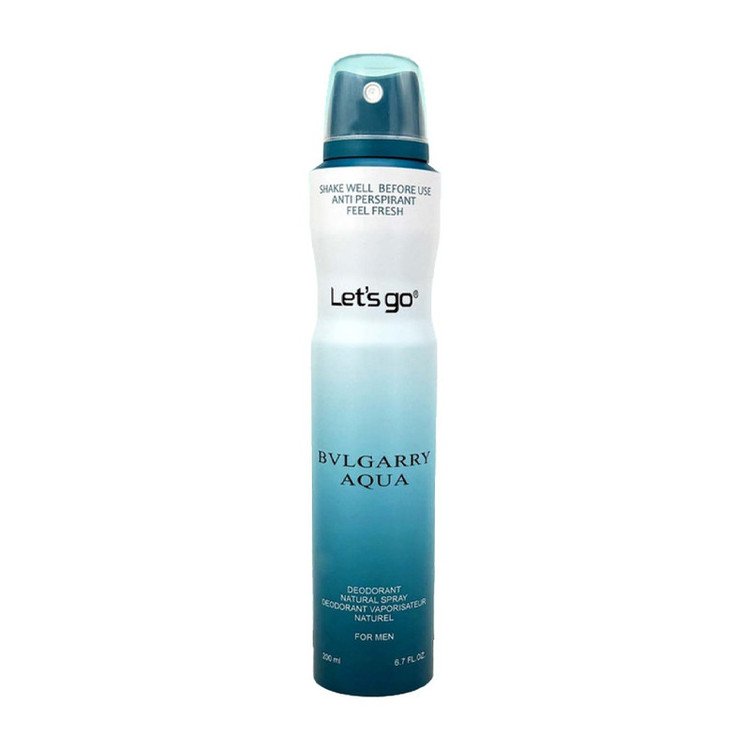 اسپری دئودورانت مردانه لتس گو مدل aqua bvlgarry حجم 200 میلی لیتر
