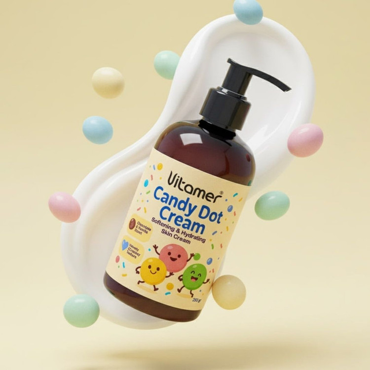 کرم مرطوبکننده و آبرسان بدن ویتامر مدل Candy Dot Cream مناسب برای انواع پوست حجم 250 میلیلیتر