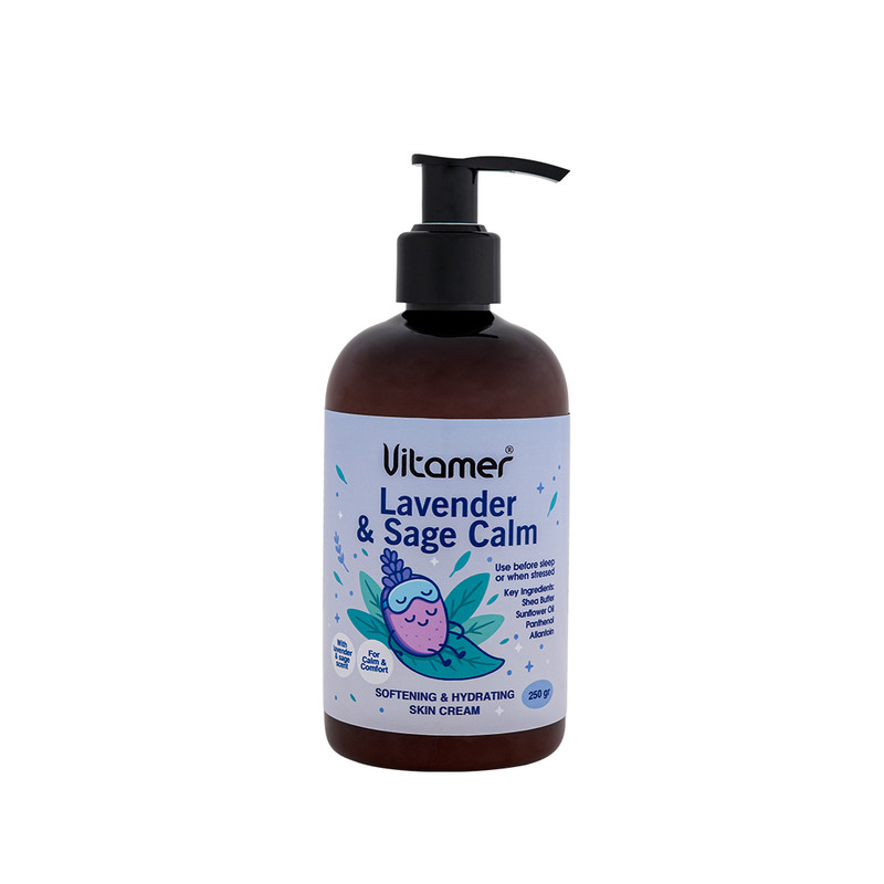 کرم مرطوب‌کننده و آبرسان بدن ویتامر مدل Lavender &amp; Sage Calm مناسب برای انواع پوست حجم 250 میلی‌لیتر