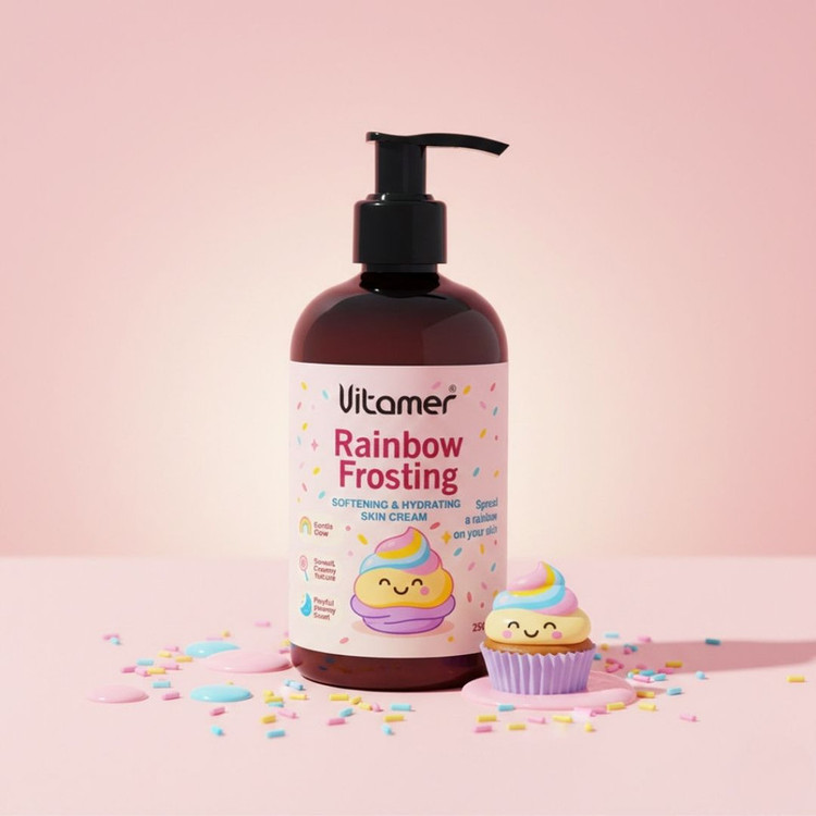 کرم مرطوبکننده و آبرسان بدن ویتامر مدل Rainbow Frosting مناسب برای انواع پوست حجم 250 میلیلیتر