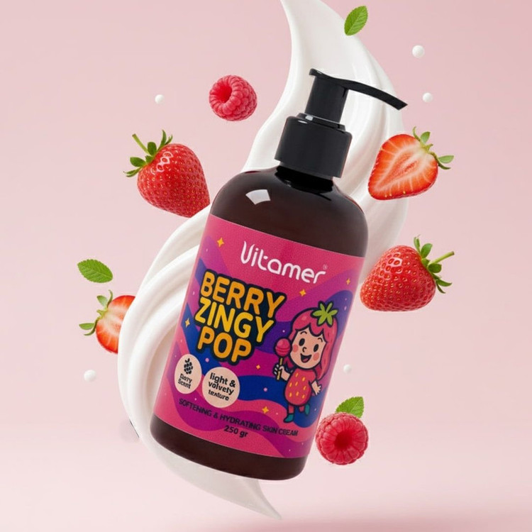کرم مرطوبکننده و آبرسان بدن ویتامر مدل Berry Zingy Pop مناسب برای انواع پوست حجم 250 میلیلیتر