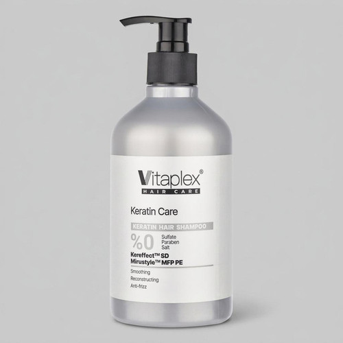 شامپو مو ویتاپلکس مدل KC01 مناسب موهای کراتین شده، نرمکننده، لطافتبخش، تقویتکننده، ترمیمکننده، ضد وز، براقکننده، حجم 500 میلیلیتر