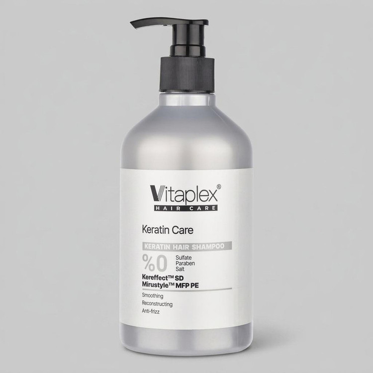 شامپو مو ویتاپلکس مدل KC01 مناسب موهای کراتین شده، نرمکننده، لطافتبخش، تقویتکننده، ترمیمکننده، ضد وز، براقکننده، حجم 500 میلیلیتر