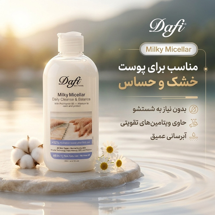 میسلار واتر شیری دافی مدل Milky مناسب پوست خشک و حساس حجم 200 میلیلیتر